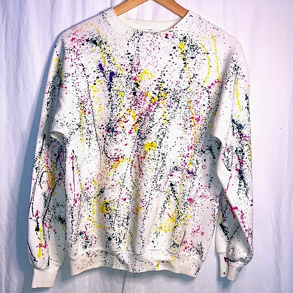 totally awesome vintage 1980s neon splatter paint white jerzees sweatshirt M